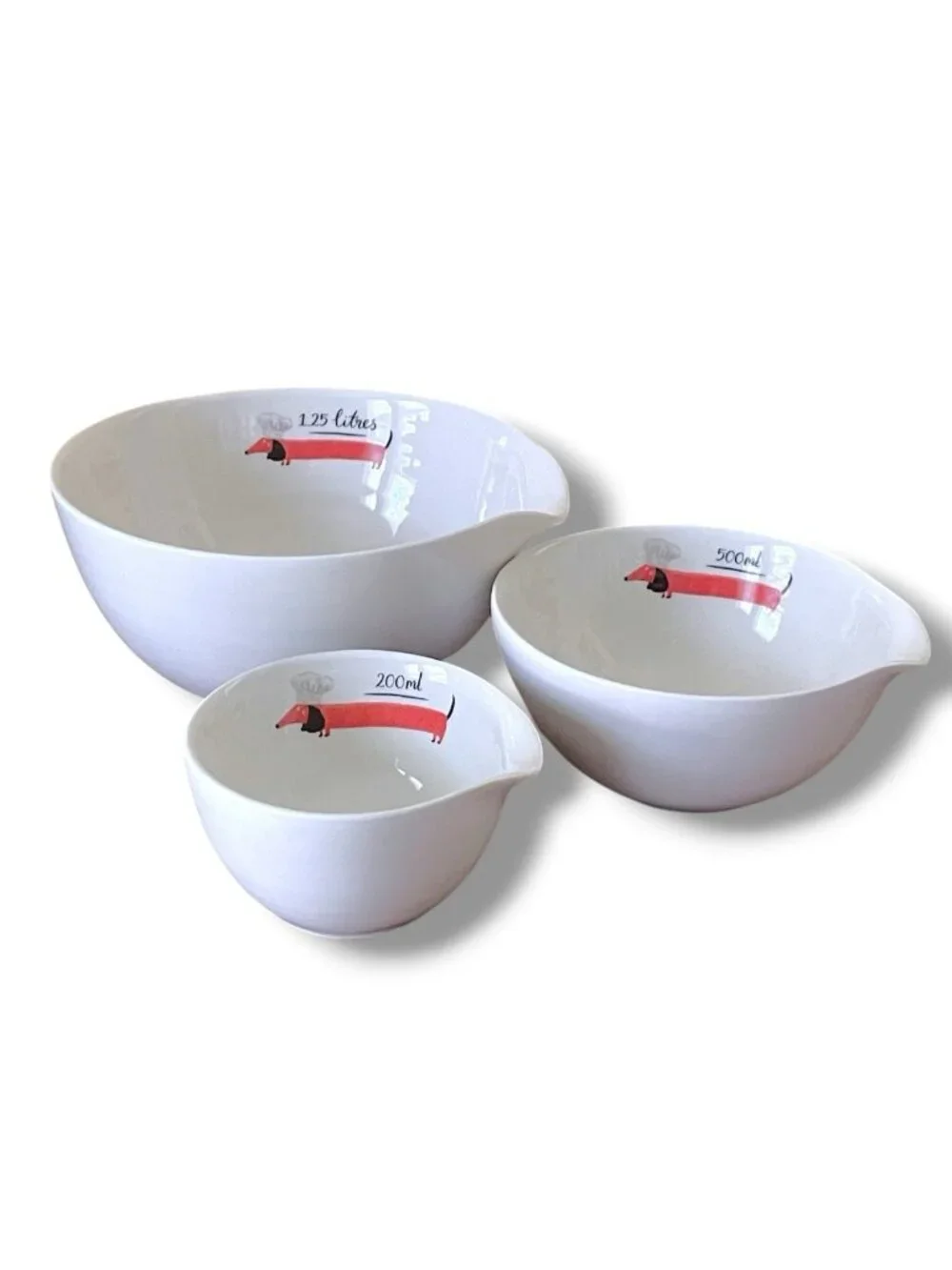 Fenella Smith Set of 3 Mixing Nesting Bowls Dachshund Chef Dog Lover Ceramic